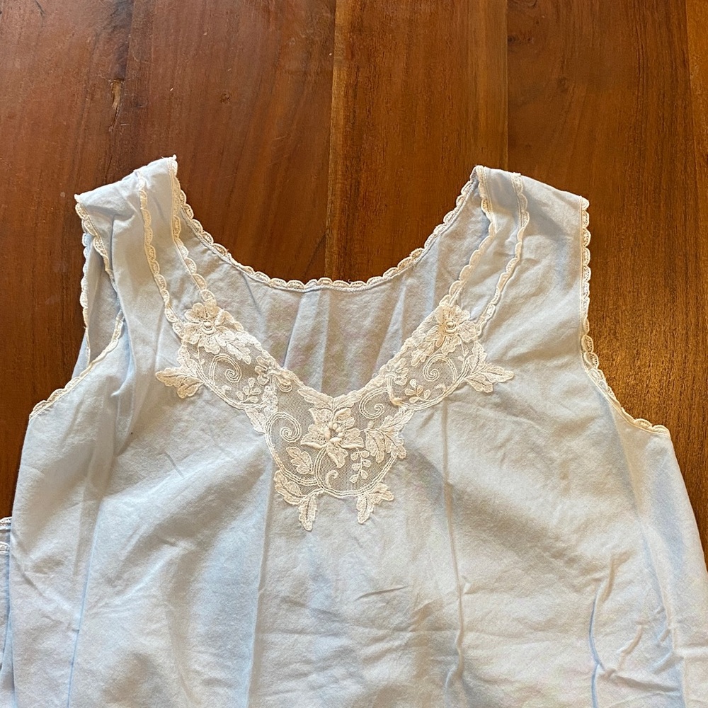 Antique nightgown Light Blue Sleeveless with Lace Detail